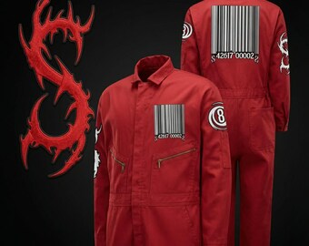 Dystopian Alpha Series Scarlet Barcode Jumpsuit. Red Jumpsuit