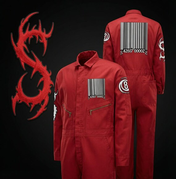 Dystopian Alpha Series Scarlet Barcode Jumpsuit. Red Jumpsuit