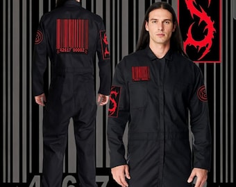 Black Fire Series Barcode Jumpsuit. Black Coveralls, unisex.