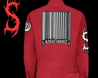 2025 Dystopian Alpha Series Scarlet Barcode Jumpsuit. Red 2025 Dystopian Alpha Series Scarlet Barcode Jumpsuit. Red