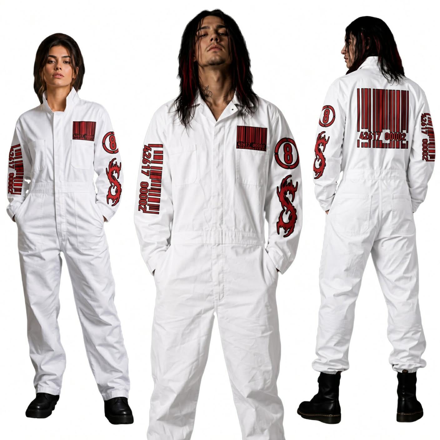 Dystopian Nightmare Series Barcode Jumpsuit! WHITE Coveralls