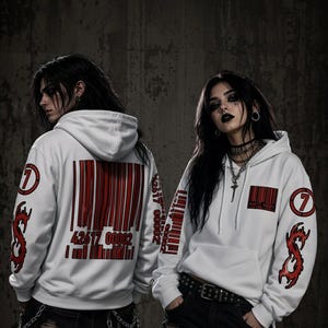 Dystopian Nightmare Barcode Hoodie, White Pullover.