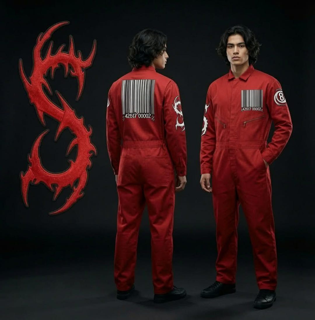 Dystopian Alpha Series Scarlet Barcode Jumpsuit. Red Jumpsuit