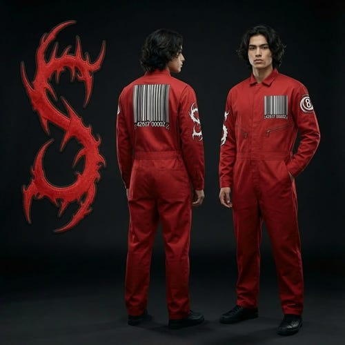 Dystopian Alpha Series Scarlet Barcode Jumpsuit. Red Jumpsuit