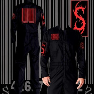 Black Fire Series Barcode Jumpsuit. Black Coveralls, unisex.