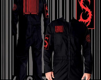 2024 Series Black Fire Barcode Jumpsuit, Black Coveralls