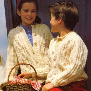 Vintage Knitting Pattern Children Girl Boy Round and V-Neck Cardigans PDF Instant Digital Download 1990&#39;s