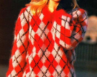 Vintage Knitting Pattern Women Mohair Sweater Womens Sweater PDF Instant Digital Download 1980's