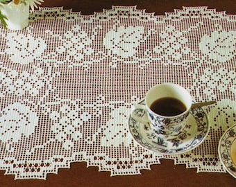 Patrón de crochet vintage Centro de mesa de crochet Centro de mesa de crochet 71 cm por 48 cm Patrón PDF de crochet filete en inglés década de 1990