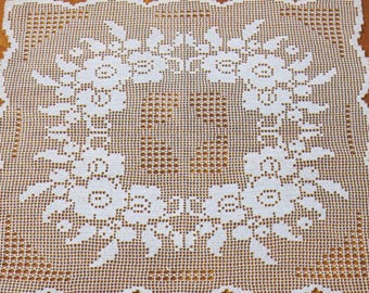 Vintage Crochet Pattern Crochet Table Center Square Lace Table Center 59 cm Filet Crochet PDF Pattern in English 1990's