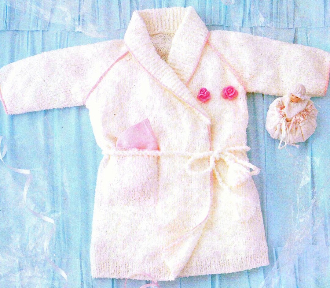 Vintage Knitting Pattern Baby Bathrobe Baby Girl 12-18 Months PDF ...