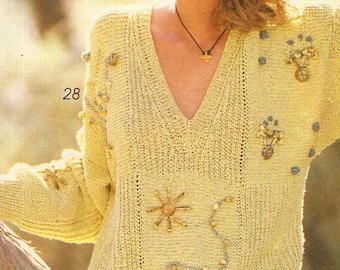 Vintage Strickanleitung Frauen Damen V-Ausschnitt-Pullover PDF Sofort Digitaler Download Womens Sweater Vintage Knitting Pattern in GERMAN