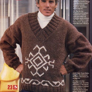 Vintage Strickmuster Herren Pullover mit V-Ausschnitt Herren Strickpullover Indianer Pullover Herren Strickpullover Retro PDF Instant Digital Download 1980&#39;s