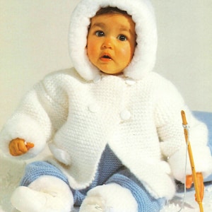 Wzór na robótkę na drutach w stylu vintage Zestaw dla niemowląt Kurtka z kapturem i spodnie Noworodek 3-12 miesięcy PDF Natychmiastowe pobranie cyfrowe Lata 90. XX wieku