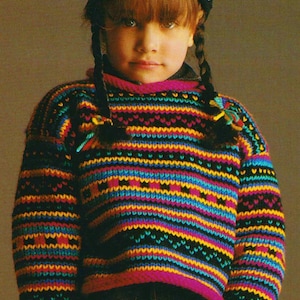 Modello di maglia vintage per bambine dai 6 ai 12 anni, pullover e scaldamuscoli in formato PDF, download digitale immediato, anni '90