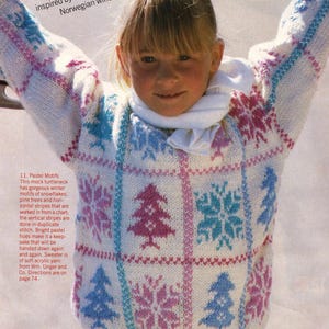 Vintage Knitting Pattern Children Girl 7-12 years Sweater Childrens Knit Sweater Girl Winter Sweater PDF Instant Digital Download 1980&#39;s
