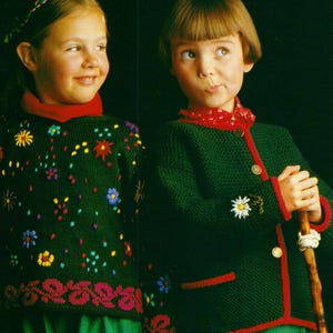 Vintage Knitting Pattern Children Girl Pullover, Jacket and Mittens PDF Instant Digital Download 1990's