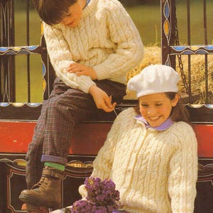 Vintage Knitting Pattern Children Girl Boy Sweater and Cardigan PDF Instant Digital Download 1990&#39;s