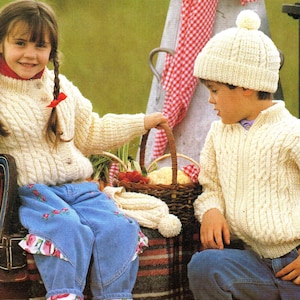 Vintage Knitting Pattern Children Girl Boy Jackets and Hat PDF Instant Digital Download 1990&#39;s