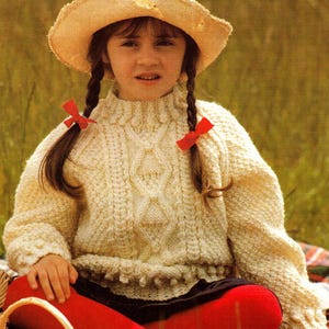 Vintage Knitting Pattern Children Girl&#39;s Sweater PDF Instant Digital Download 1990&#39;s
