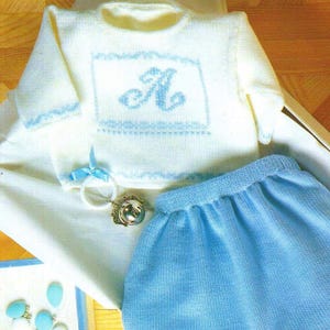Modello di maglia vintage per neonato, set composto da maglietta, pantaloni, cappello e scarpine, download digitale immediato in formato PDF, anni &#39;90