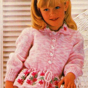 Vintage Knitting Pattern Children Girl Embroidered Cardigan Retro Cardigan PDF Instant Digital Download 1980&#39;s