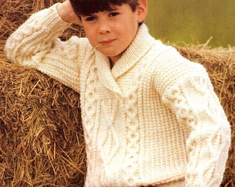 Vintage tricot motif enfants garçon col châle pull PDF téléchargement numérique des années 1990