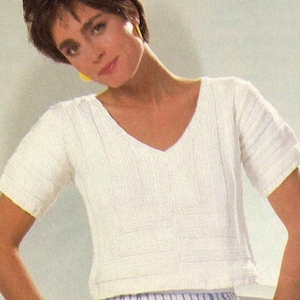Vintage Knitting Pattern Ladies Short Sleeve Sweater Womens Knit Summer Sweater Women&#39;s Knit Top PDF Instant Digital Download 1980&#39;s