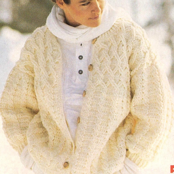 Patrón de ganchillo vintage para chaqueta de mujer, chaqueta de punto trenzado para mujer, cárdigan de punto trenzado, estilo retro, descarga digital instantánea en PDF, años 80.