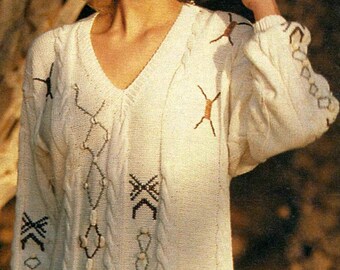 Vintage Strickanleitung Frauen Damen Zopfpulllover PDF Sofort Digitaler Download Womens Cable Sweater Vintage Knitting Pattern in GERMAN