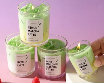 Vela aromática de cera de soja hecha a mano con aroma a café con leche: Matcha de limón, Coco rosa con leche