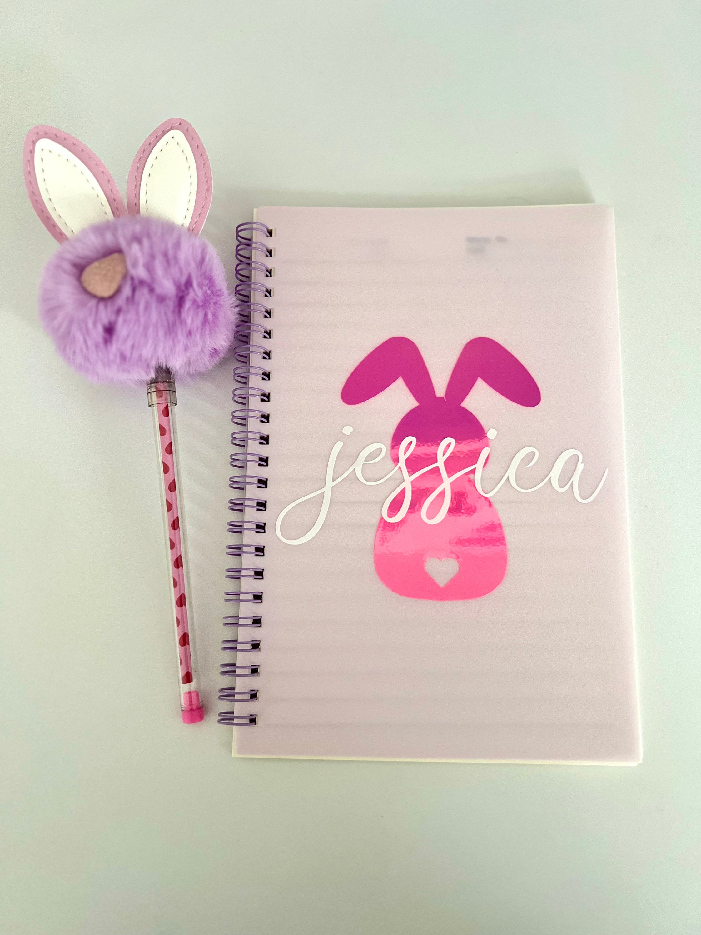 Easter Notebook and Pen Set, Pom Pom pen, Easter Basket Stuffers, Bunny Notebook, Easter Basket Fillers, Easter Gifts for Girl, Easter Favor