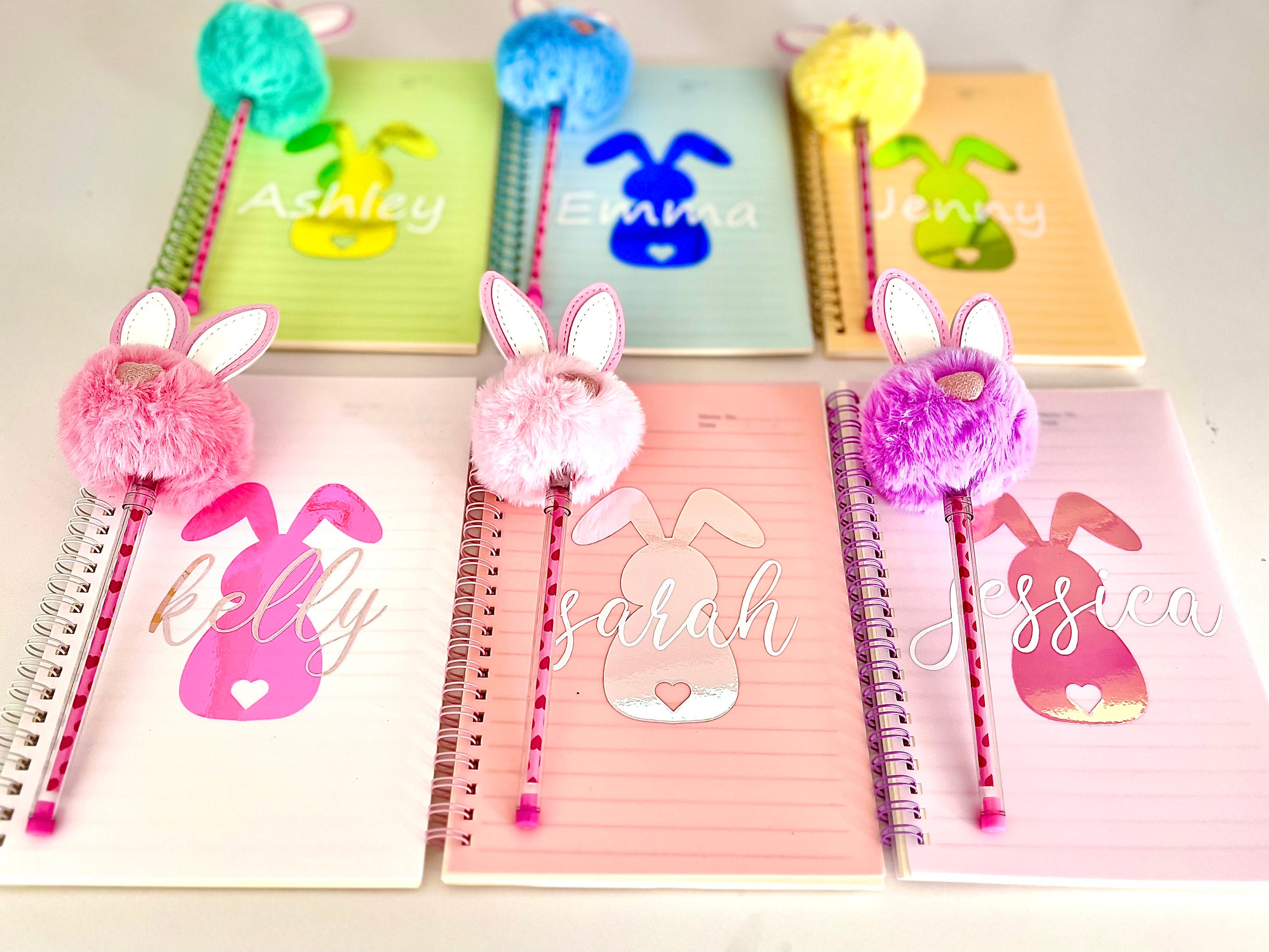 Easter Notebook and Pen Set, Pom Pom pen, Easter Basket Stuffers, Bunny Notebook, Easter Basket Fillers, Easter Gifts for Girl, Easter Favor