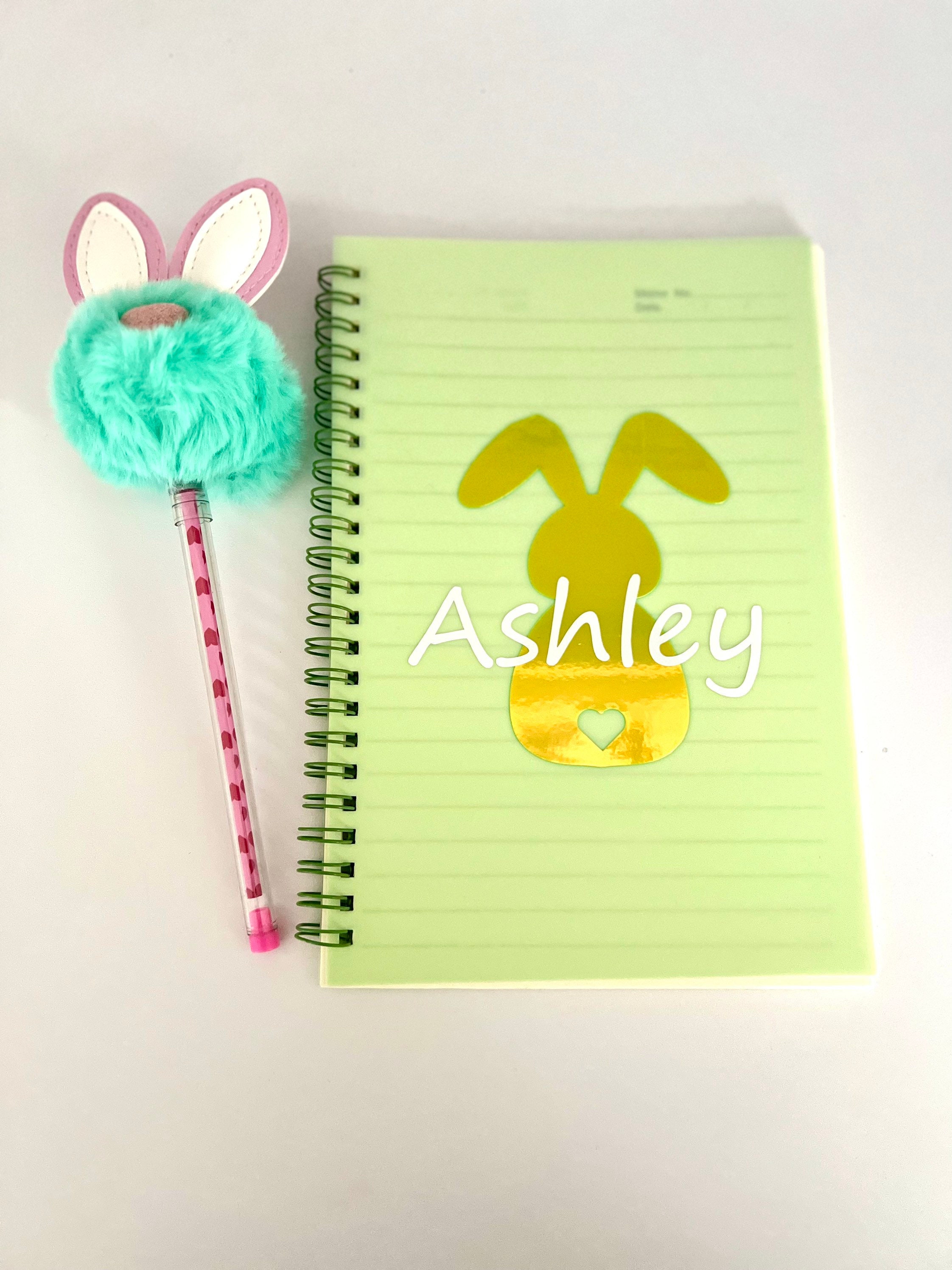 Easter Notebook and Pen Set, Pom Pom pen, Easter Basket Stuffers, Bunny Notebook, Easter Basket Fillers, Easter Gifts for Girl, Easter Favor