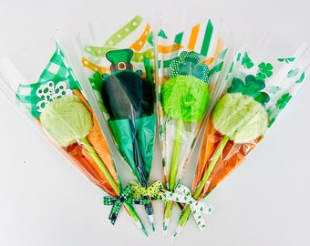 St. Patrick's Day Puff Pens (set of 4), Irish Classroom Favors, Pom Pom pens, St Patricks Day Theme Party, St Pats, Birthday Party Favors