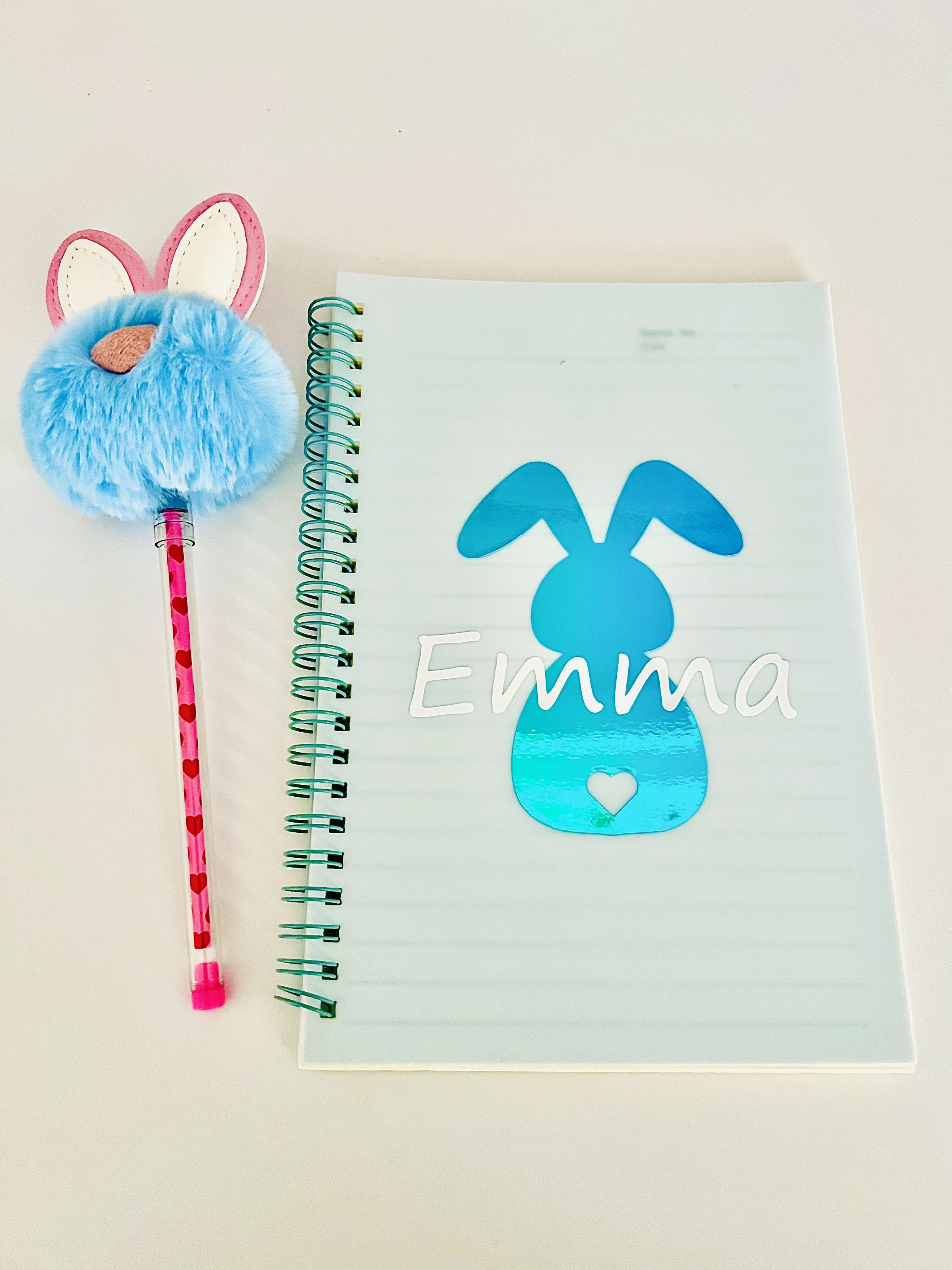 Easter Notebook and Pen Set, Pom Pom pen, Easter Basket Stuffers, Bunny Notebook, Easter Basket Fillers, Easter Gifts for Girl, Easter Favor