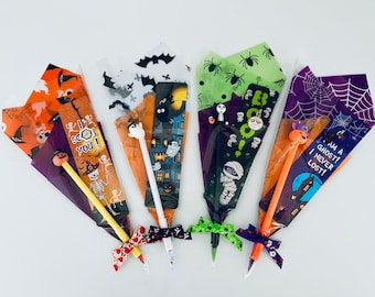 Individuele Halloween-pen, bladwijzer/liniaal, gunsten Halloween-feest, cadeau Halloween klas, gunsten studenten student, Boo Basket Preschool