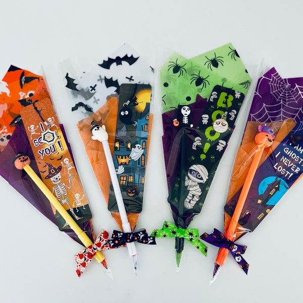 Individual Halloween Pen, Halloween Bookmark/Ruler, Halloween Party Favors, Halloween Classroom Gift, Halloween Student Favors, Boo Basket