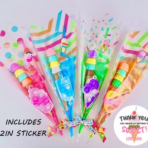 Regalos de ramos de helados (juego de 4), Pop Its, bolígrafo con forma de cuchara de helado, pajita reutilizable, recuerdos para fiestas de cumpleaños de verano, regalos de fin de curso