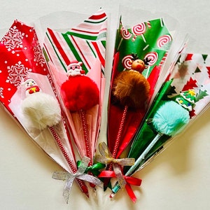 Christmas Puff Pens (Set of 4), Christmas Party Favors, Christmas Classroom Favors, Christmas Teacher Gift, Christmas Stocking Stuffer