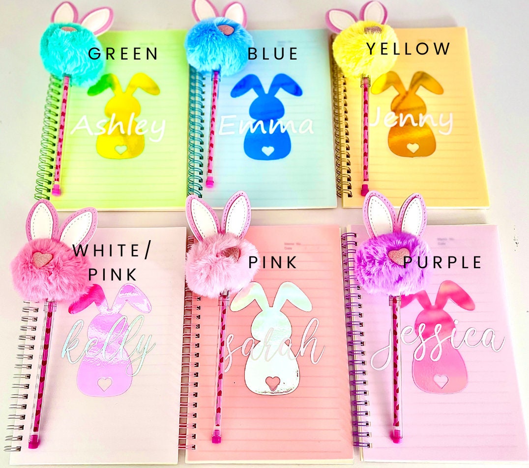 Easter Notebook and Pen Set, Pom Pom pen, Easter Basket Stuffers, Bunny Notebook, Easter Basket Fillers, Easter Gifts for Girl, Easter Favor
