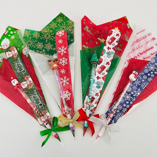 Individual Christmas Bouquet - Slap Bracelet, Pencil, Christmas Party Favor, Holiday Class Gift, Christmas Student Favor, Stocking Stuffer