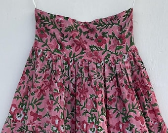 Cotton printed skirt | beautiful hand block printed long skirt | tier skirt | pink floral print skirt | smocked skirts