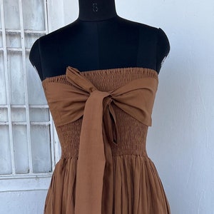 Lange strapless maxi-jurk, effen bruine jurk