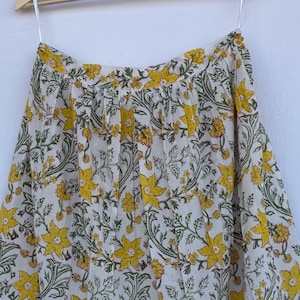 Yellow floral skirt, Cotton long skirt, maxi skirt, 100% cotton block print skirt