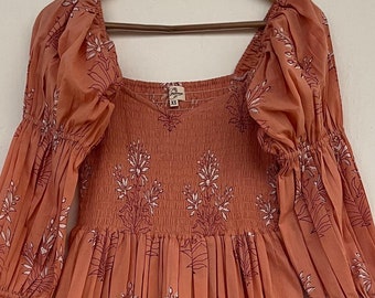 Hand block print dress | smocked dress | printed boho long maxi