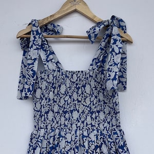 Cotton hand block printed dress | long maxi | boho blue long dress | sleeveless maxi dress