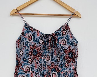 100% cotton jumpsuit, hand block printed floral romper