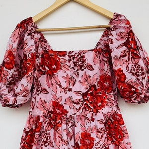 Red floral cotton maxi | hand block print dress | bohemian long maxi | shirred maxi dress