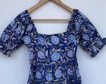 Blue Hand block print jumpsuit | blue floral outfits | floral printed jumpsuit | cotton outfits